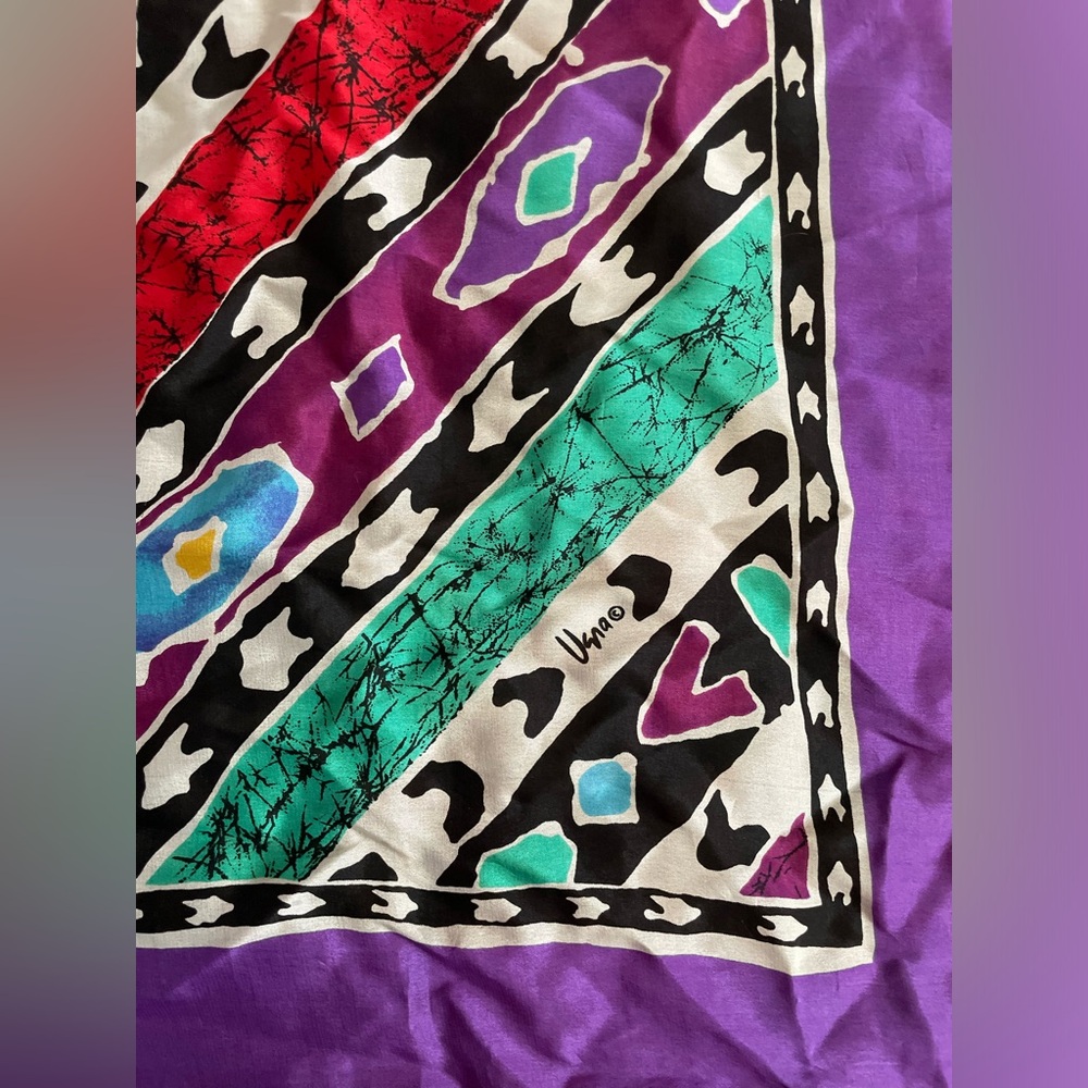 Vintage Vera Neumann 100% silk scarf purple turquoise Vintage 80’s